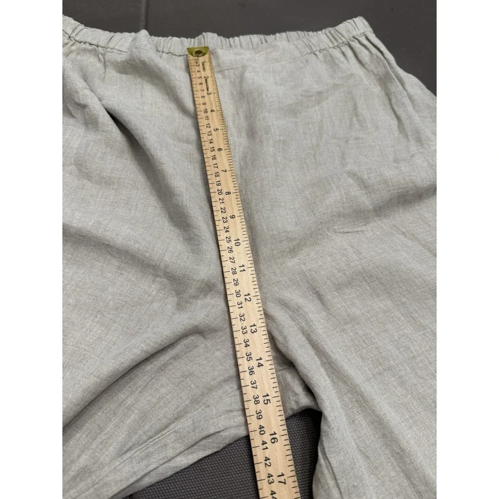 FLAX 100% Linen Pants Wide Leg Elastic Waist Oatmeal Minimal Neutral Boho Large